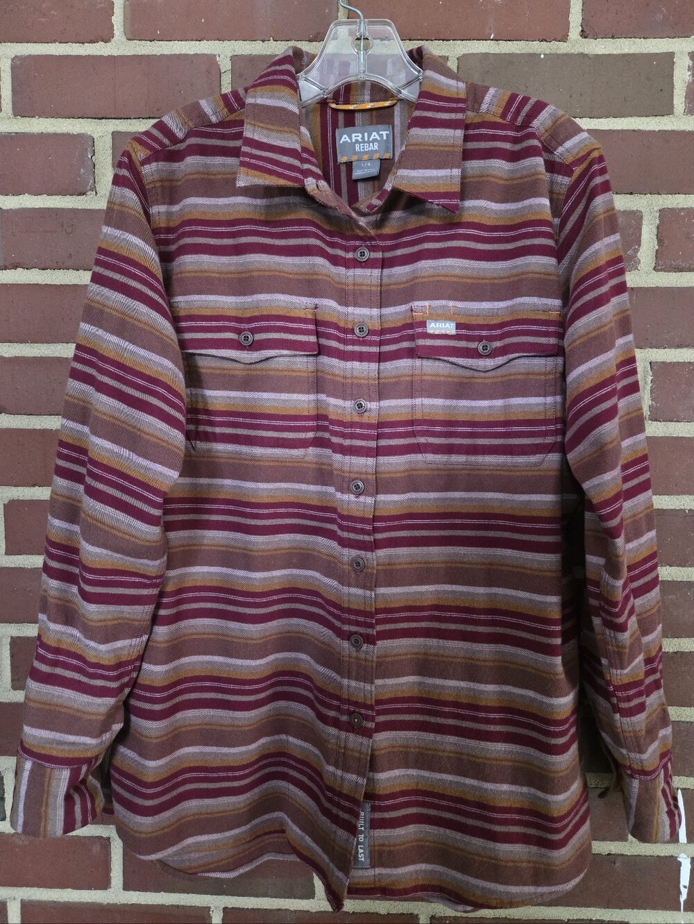 Ariat Rebar Women’s Large Plaid Flannel Shirt Western Ranch Striped Button Up - Picture 2 of 6